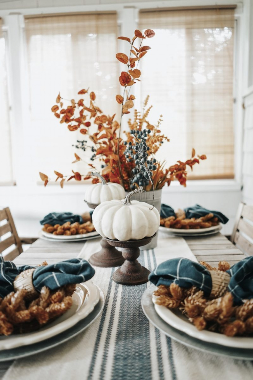 Blue + Earth-Toned Fall Tablescape - The February Fox