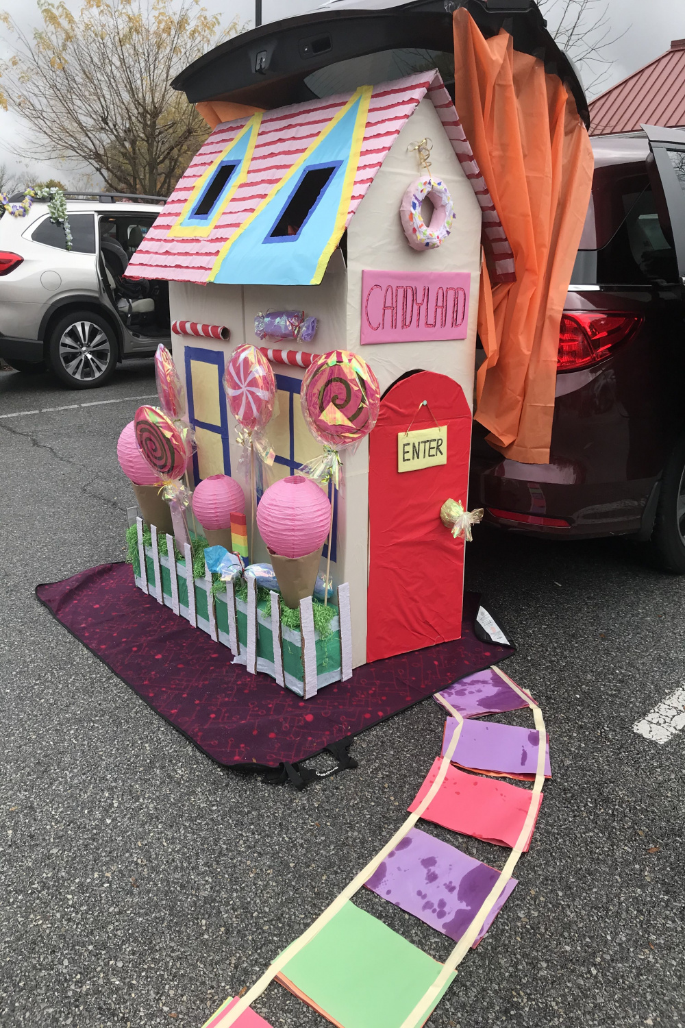 Candy land trunk or treat  Trunk or treat, Candyland, Cardboard house