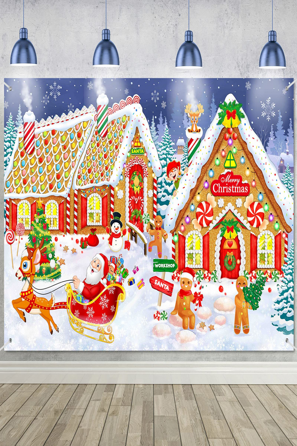 Christmas Holiday Decoration Delivery, Extra Large Gingerbread Banner,  Gingerbread House, Santa Claus, Sweet Photo Stand Props Background Merry