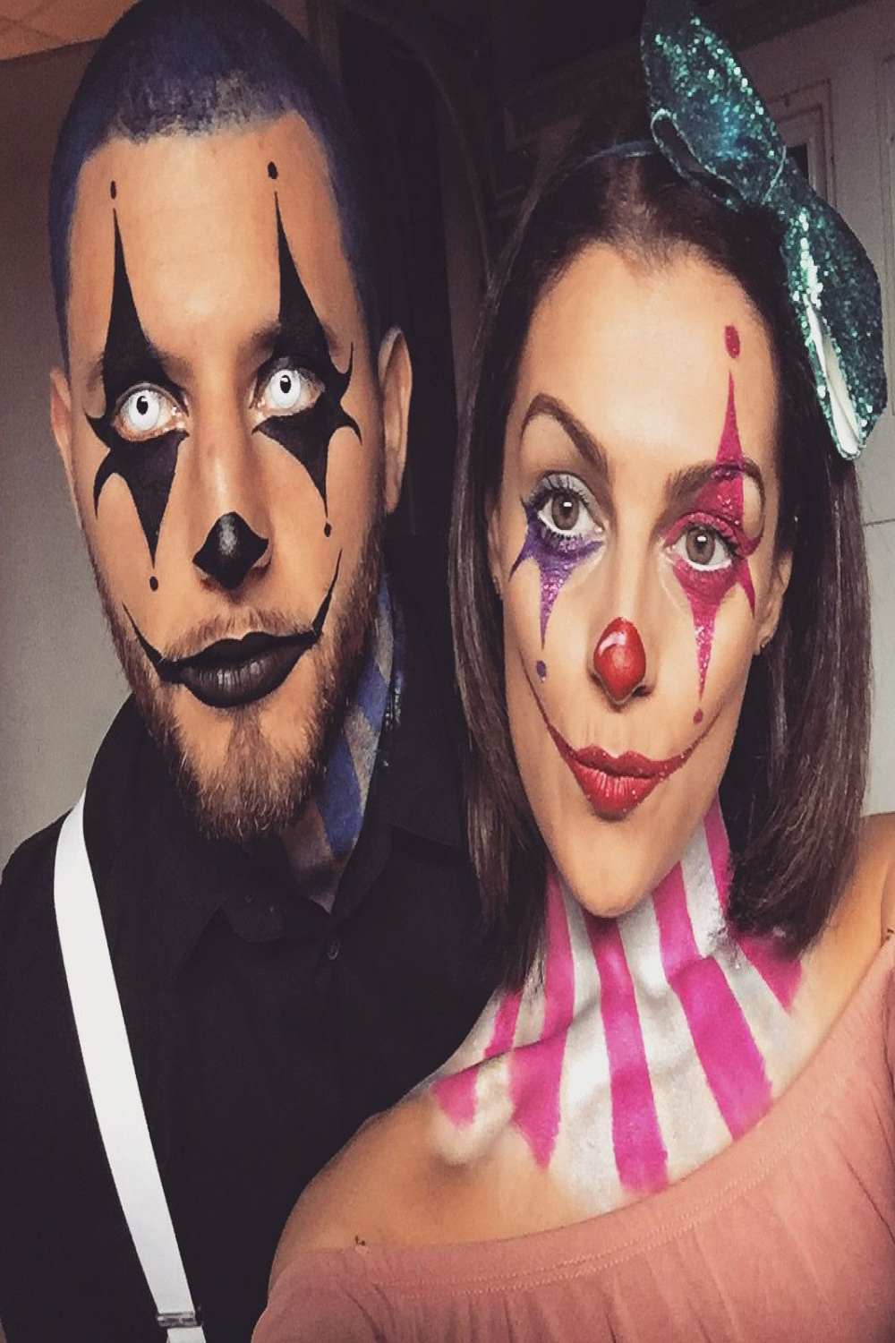 Clown makeup. Clown costume. Clown couple.circus makeup