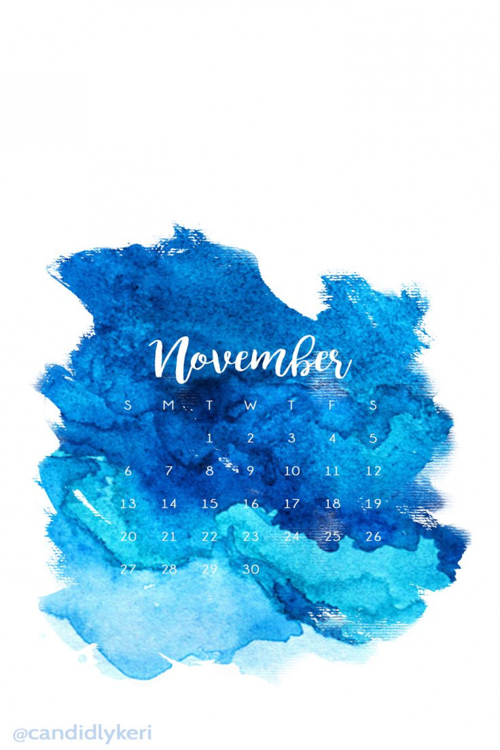 Dark Blue light Blue ocean Watercolor November calendar