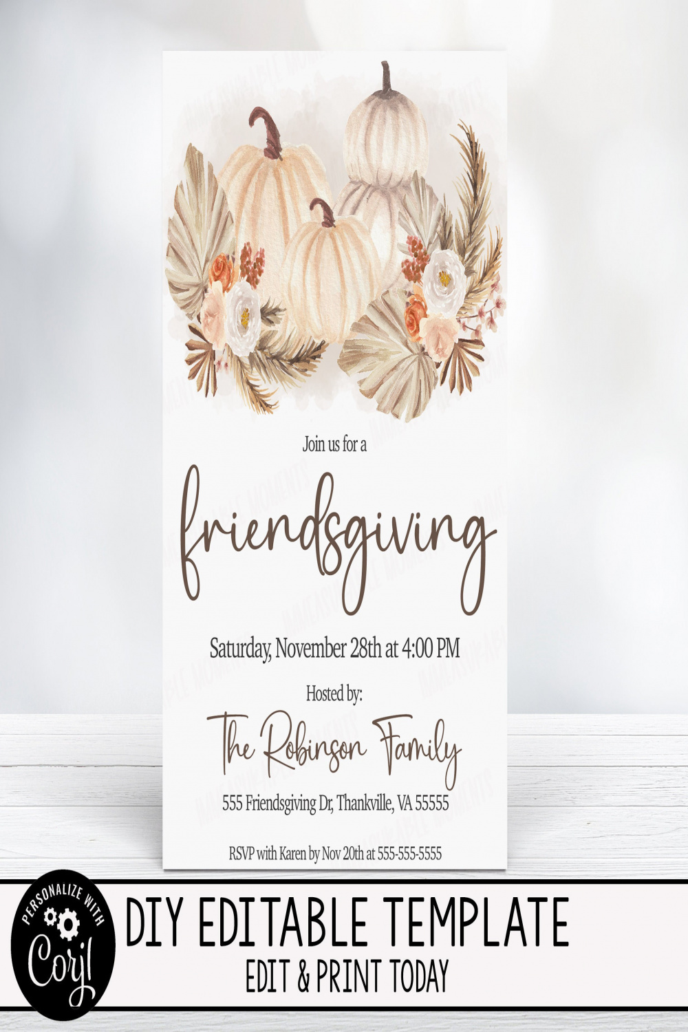 EDITIERBARE Friendsgiving Einladungskarte Herbst Thanksgiving