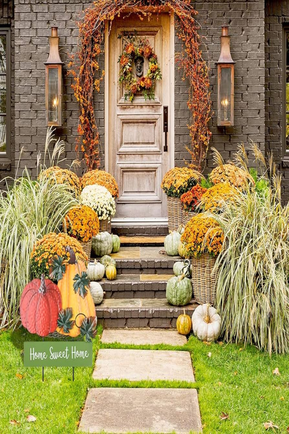 Fall Decorations Outdoor, YEAHOME " Decorative Garden Stakes with  Pack  Pumpkin Home Sweet Home Sign for Fall Decor, Metal Yard Signs for Garden