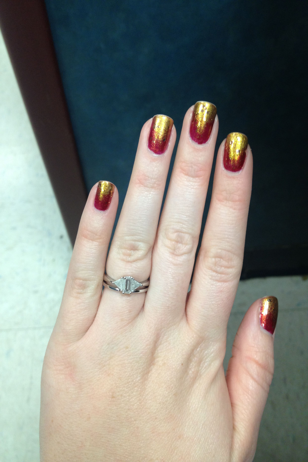 Fall nails. Red and gold ombré nails