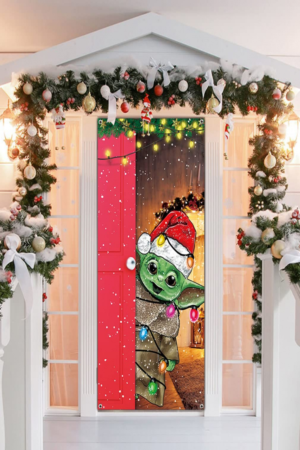 Funny Christmas Door Cover Cute Baby Yo-da Christmas Door Sign Banner Star  Funny Wars Merry Christmas Door Decoration Santa Yo-da Christmas Background