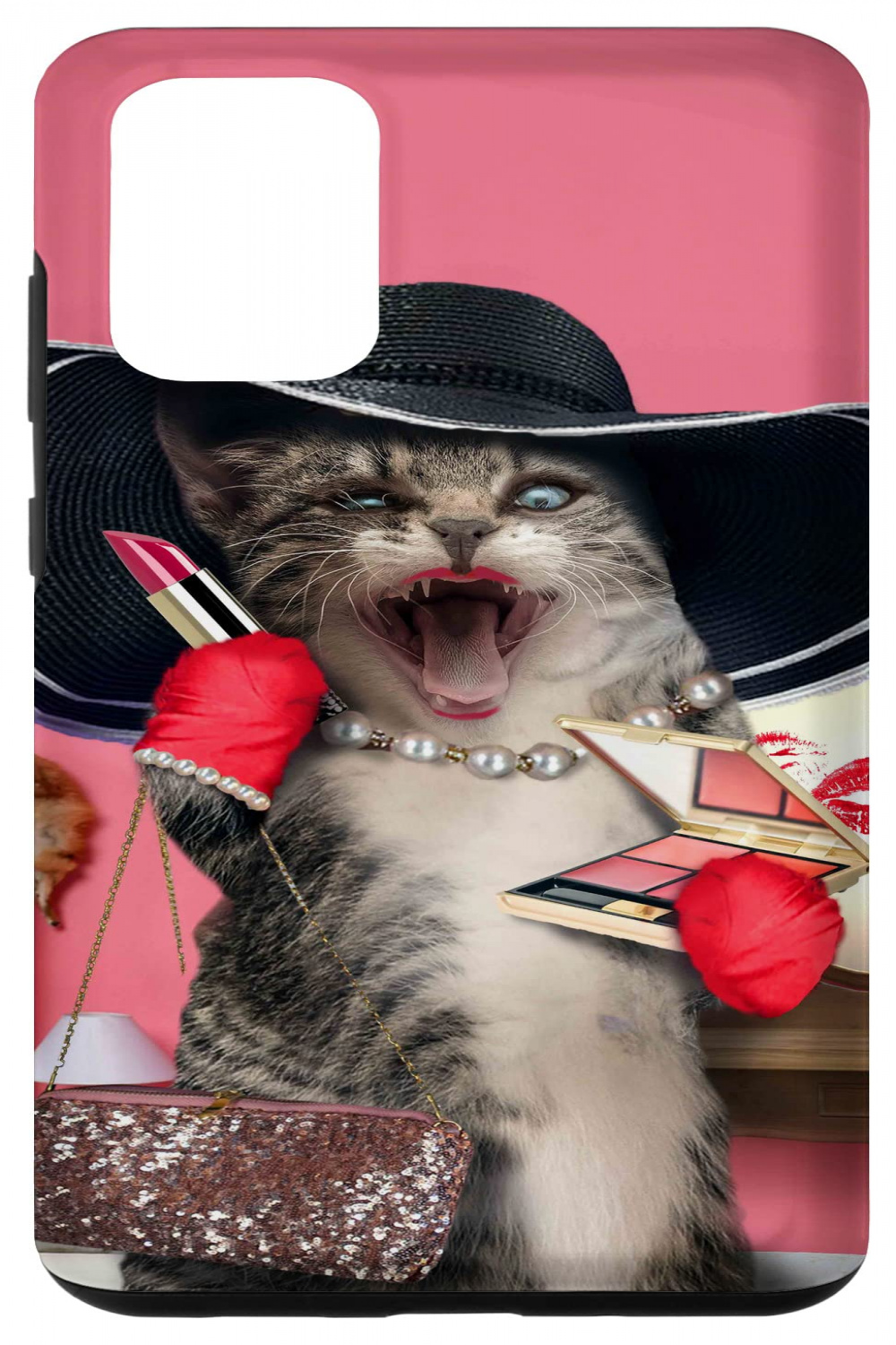 Galaxy S+ Cat Cats Kitty Wearing Glamor Makeup Lipstick Hat Funny Cute  Case