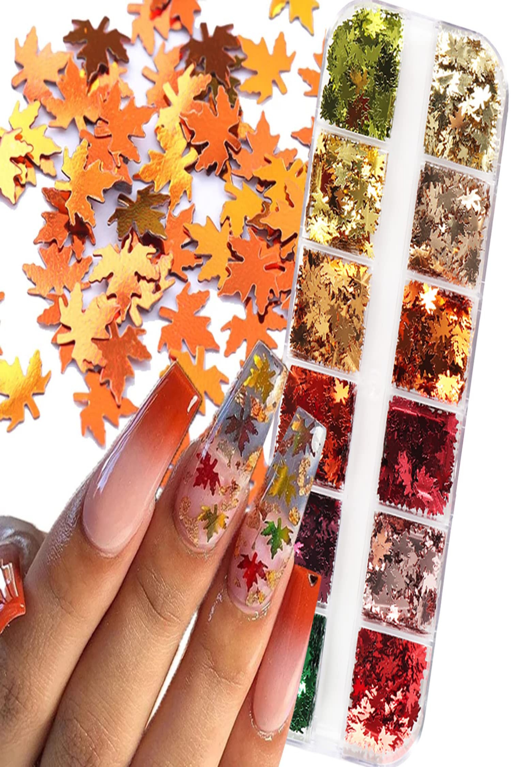 Grids D Maple Leaf Nail Glitter Sequins Fall Nail Art Stickers  Holographic Laser Autumn Nail Decals Maple Leaves Glitter Designs Charms