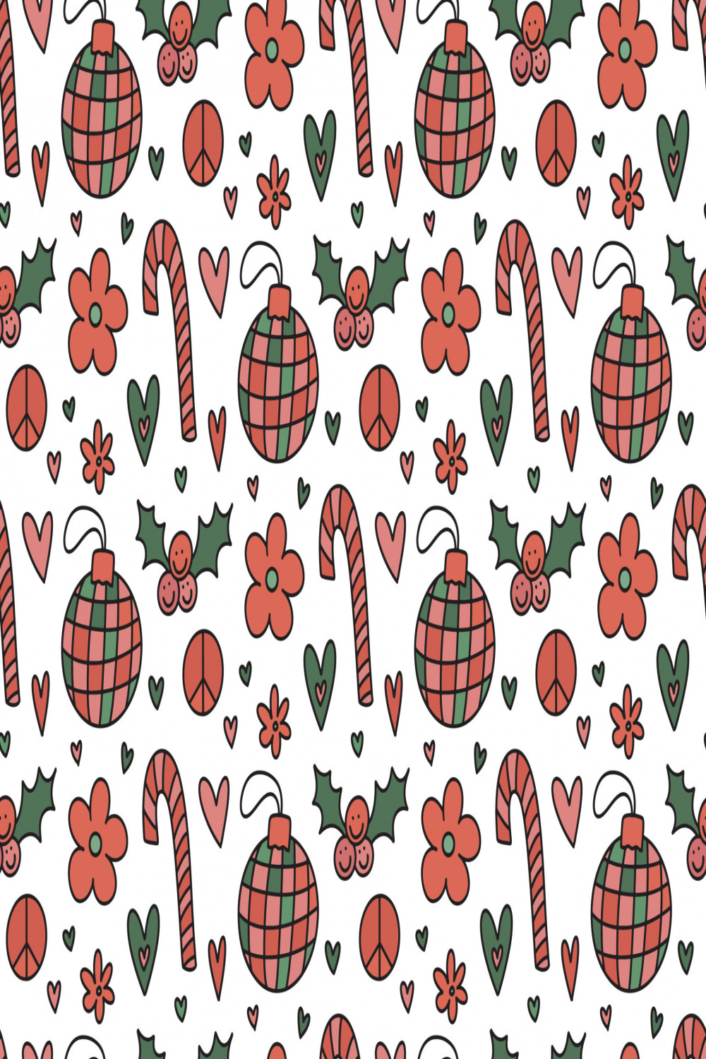 Groovy retro Christmas seamless pattern background with s s