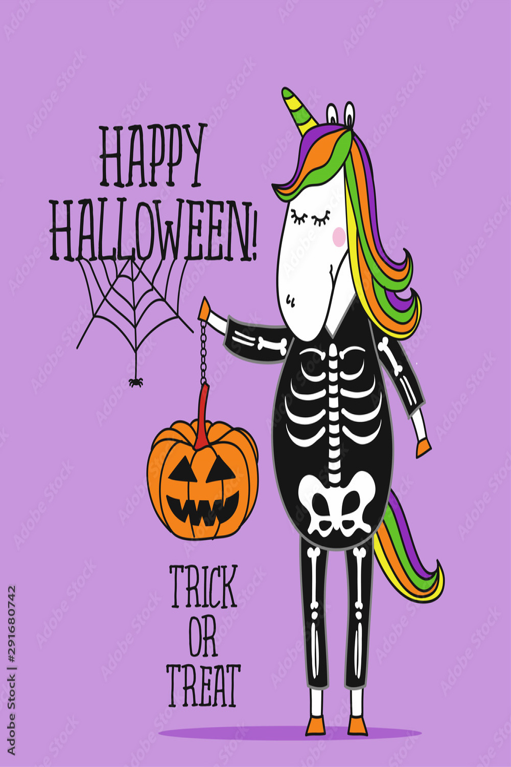 Happy Halloween, Cute Unicorn in skeleton costume - halloween