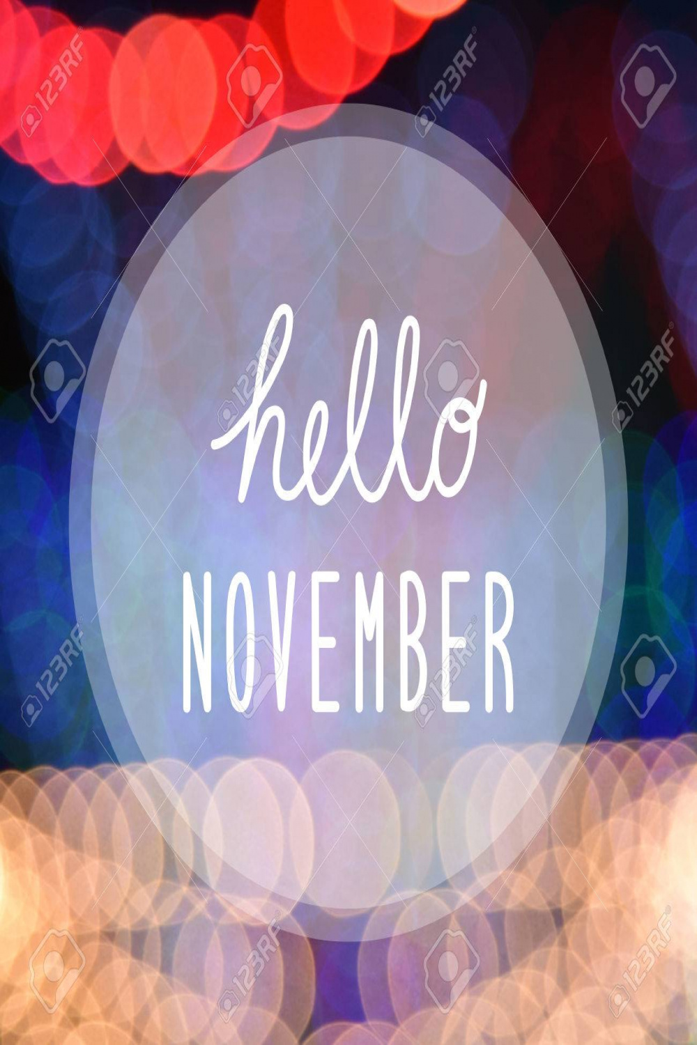 Hello November Greeting On Bokeh Lights In Night Background