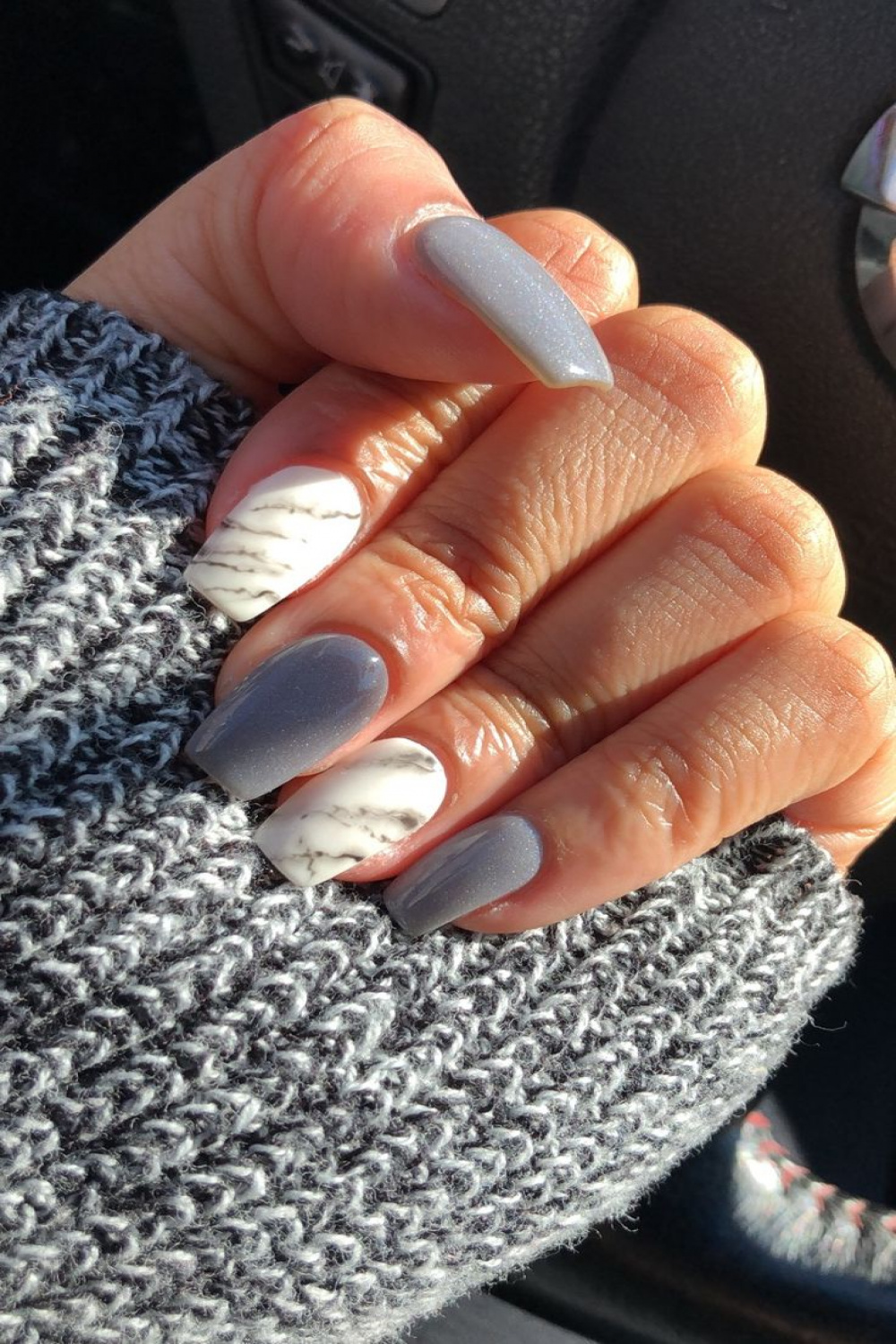 Marble grey winter nails  Pink acrylic nails, Winter nails