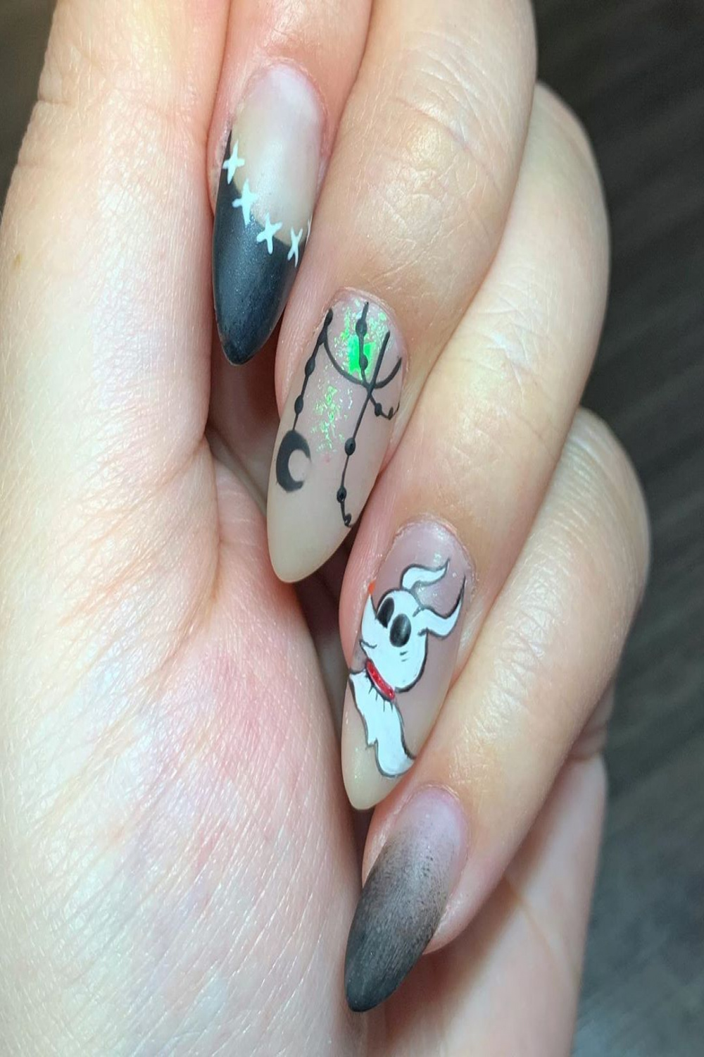 Nightmare before Christmas Zero nail art  Fall nail art