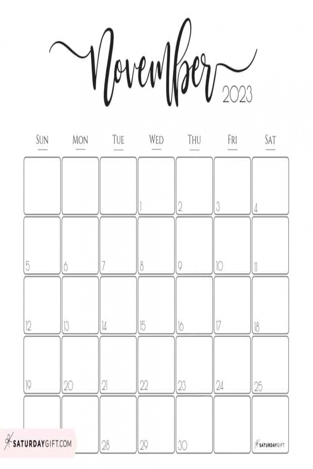 November  Calendar -  Cute & FREE Printables  SaturdayGift