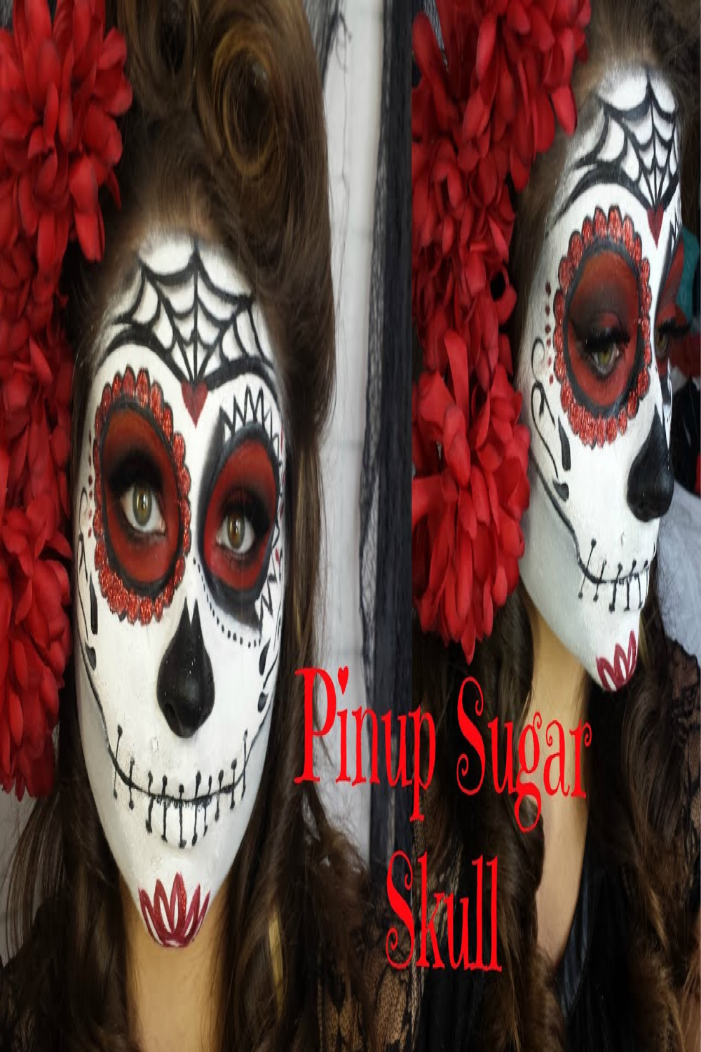 Pinup Red And Black Glitter Sugar Skull Halloween Makeup Tutorial And  Victory Roll  Beautybyjosiek