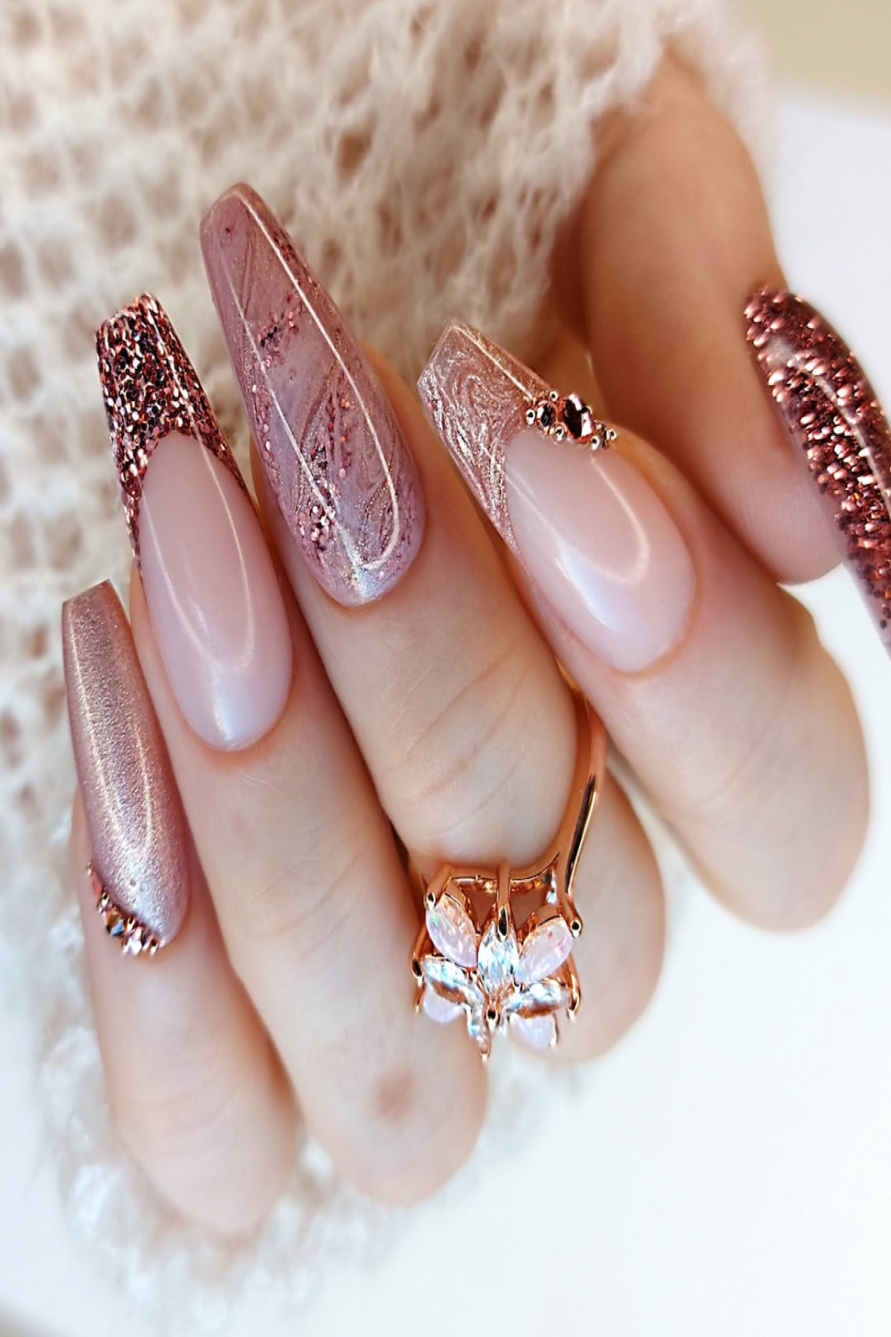 Press On Nails Swarovski Nails Rose Gold Glitter und Marmor - Etsy