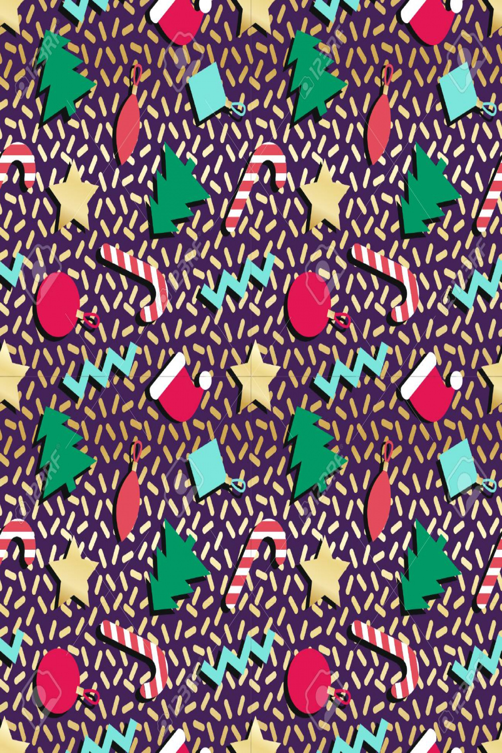 Simple Winter Holiday Geometrical Seamless Pattern In Retro Comic