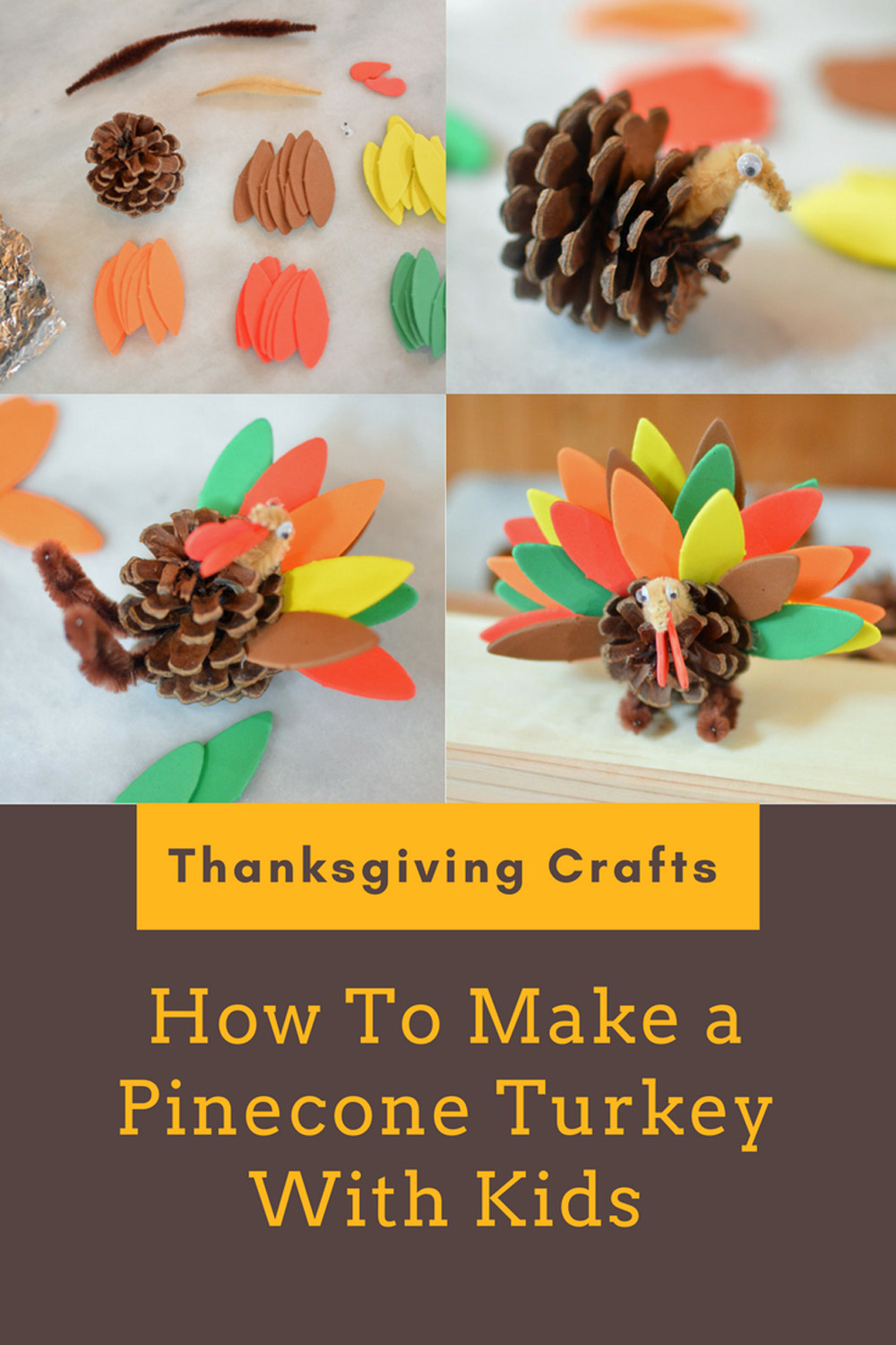 Thanksgiving Crafts for Kids - How to Make A Pinecone Turkey