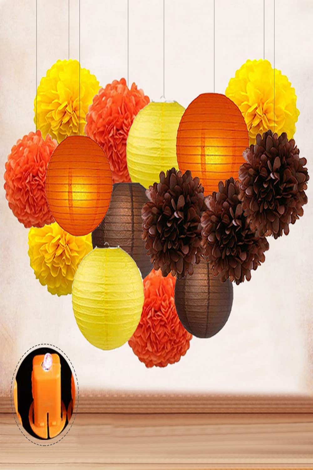 Thanksgiving Day Autumn Party Decoration Kit Yellow Paper Lanterns and Silk  Pom Poms Harvest Home DeSee more Thanksgiving Day Autumn Party Decoration