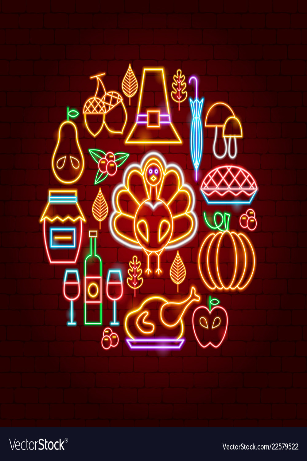 Thanksgiving day neon concept Royalty Free Vector Image