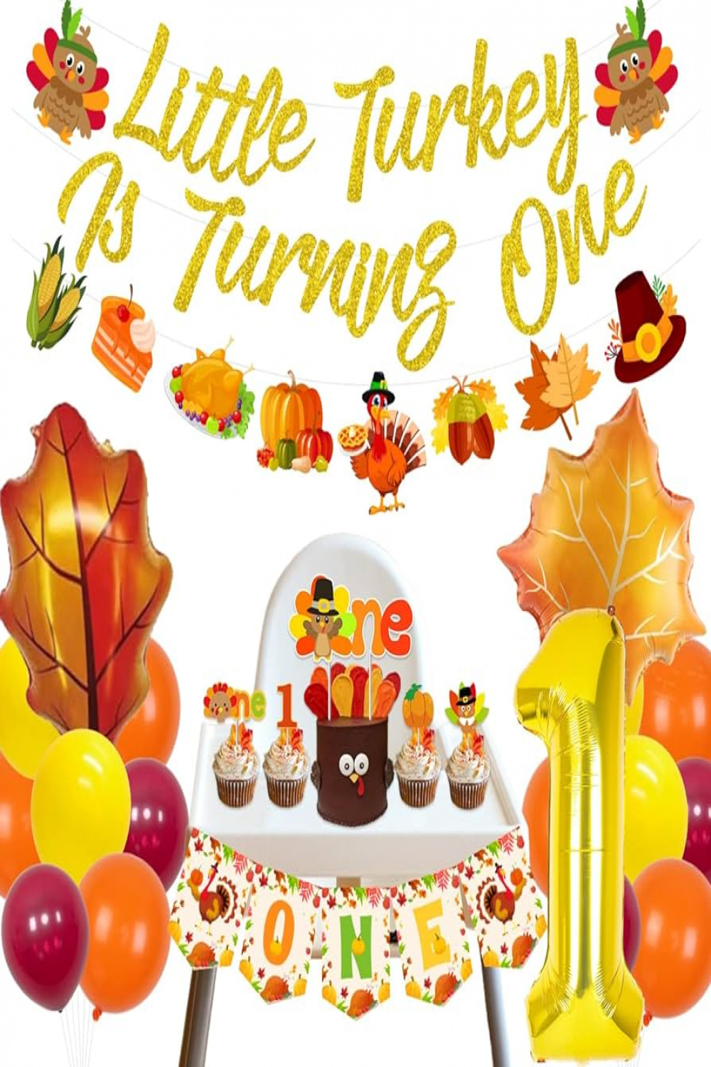 Thanksgiving st Birthday Party Decorations, Little Turkey is