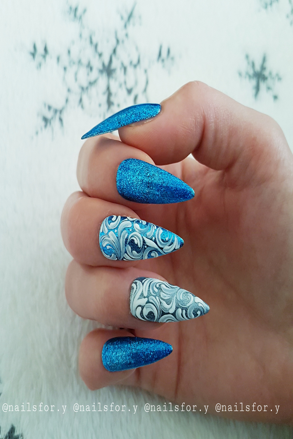 Winter press on nailsblue long Stiletto nailsChristmas nails - Etsy