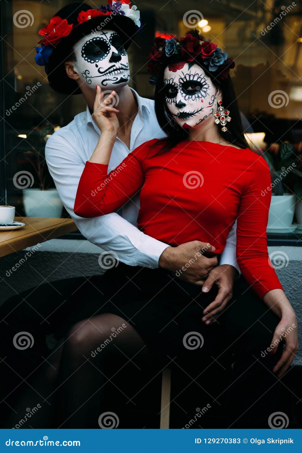 A Couple, Wearing Skull Make-up for. All Souls Day