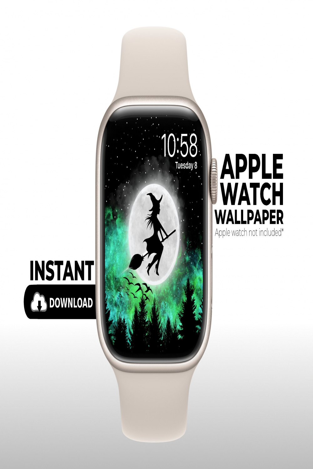 Apple Watch Wallpaper Witch Over The Moon Spooky Watch Face - Etsy