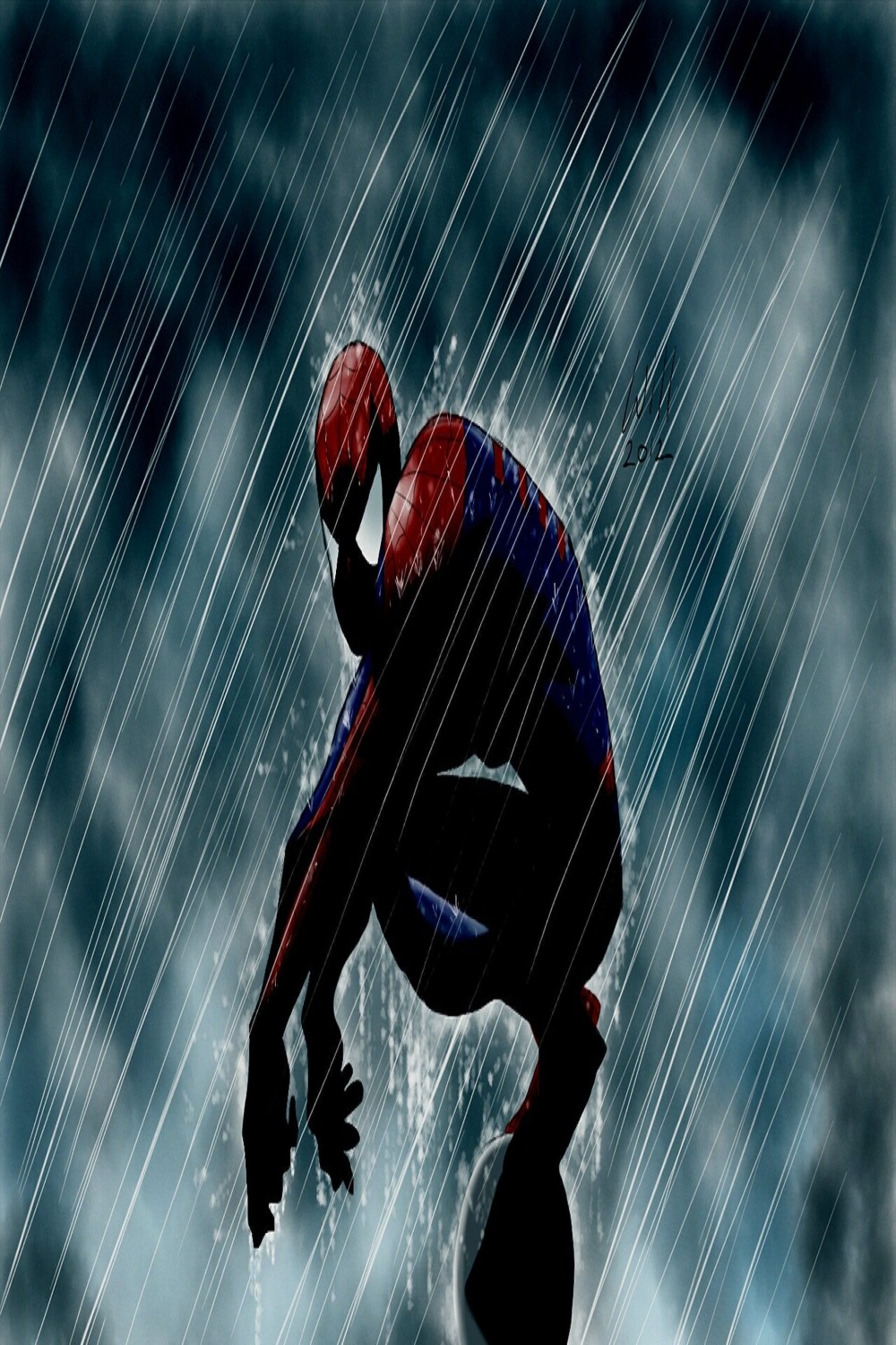 Awesome dramatic Spiderman in the rain wallpaper [x