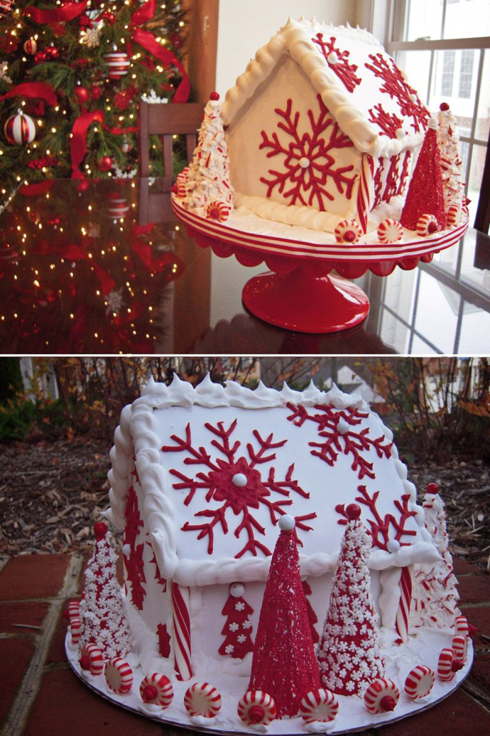 beautiful red and white inspiration gingerbread house  Homemade