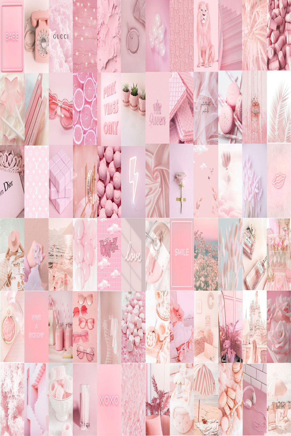 Blush Pink Collage Kit, Pastell Rosa Wandcollage, Rosa