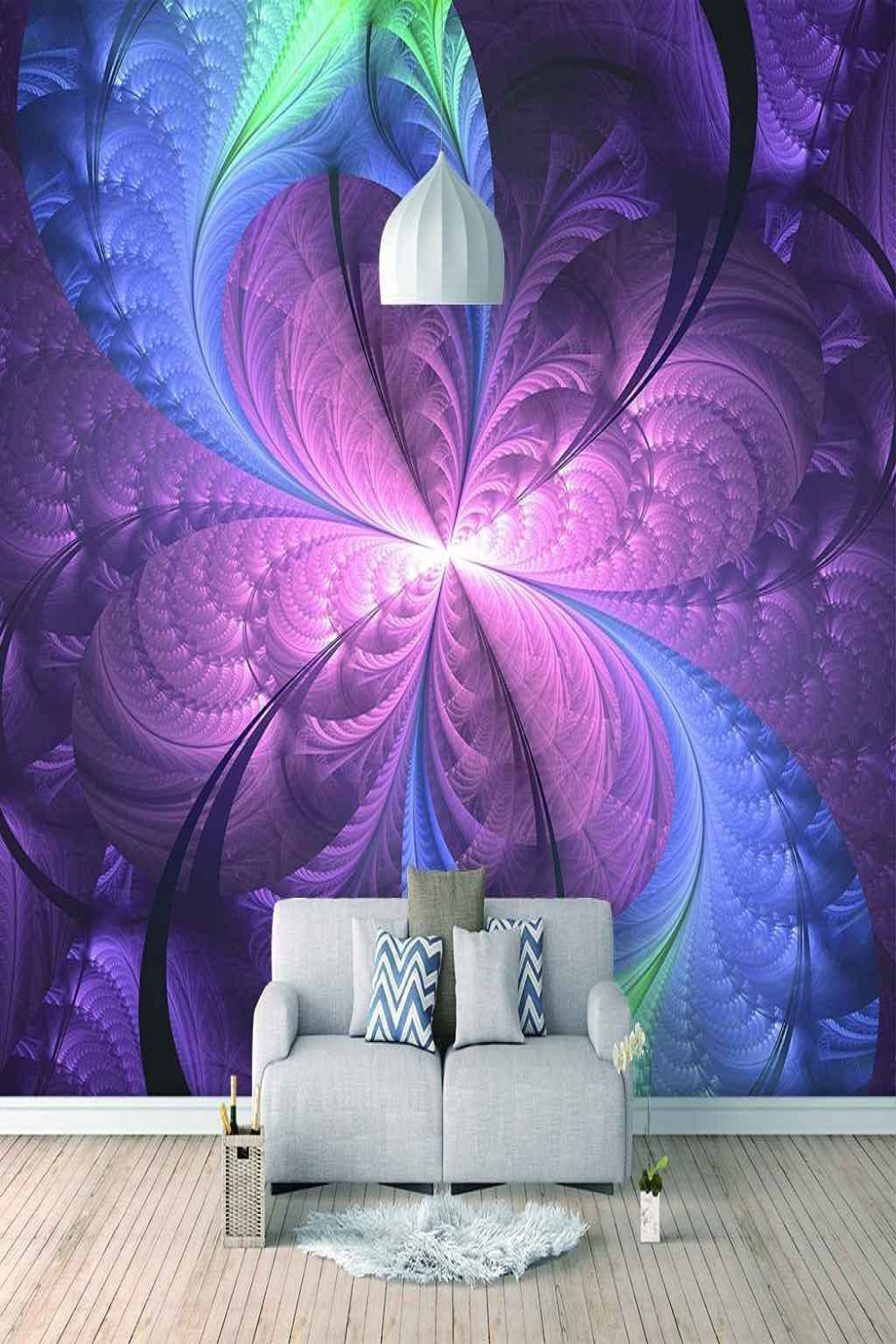 D Self-Adhesive Wallpaper Mural Purple Abstract Flowers 50 x  cm D  Mural Bedroom Sofa TV Background D Mural D Wallpaper Living Room Wall for