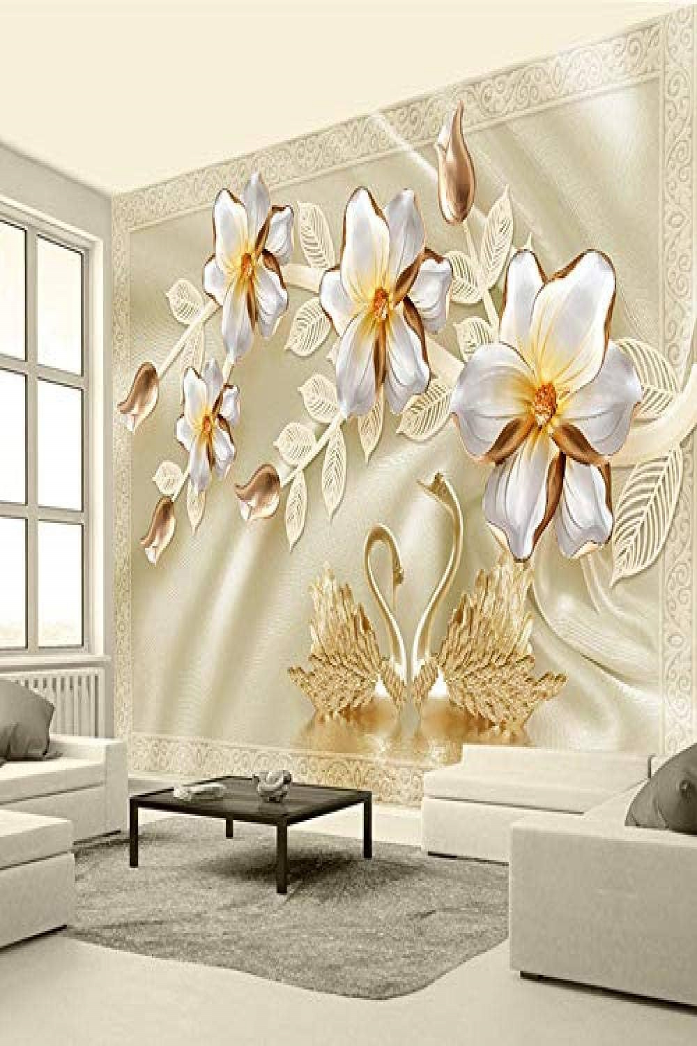 D Wall Mural Wallpaper Luxury Silk Swan Flower Jewellery TV Background  Wallpaper Home Decor Living Room Modern Painting Wall Decoration Photo