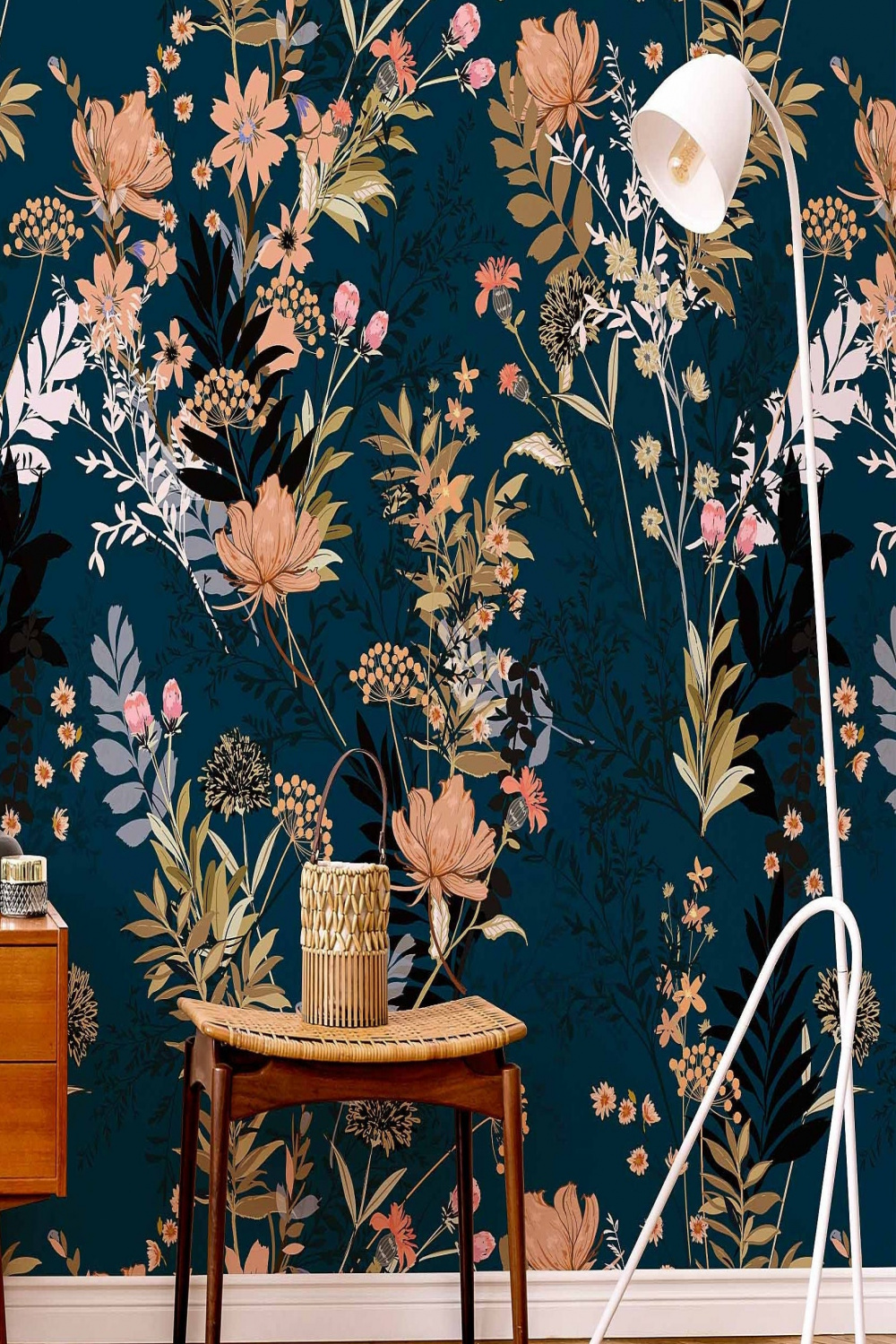 Dark Floral Wallpaper Blue Removable Wallpaper for Walls - Etsy