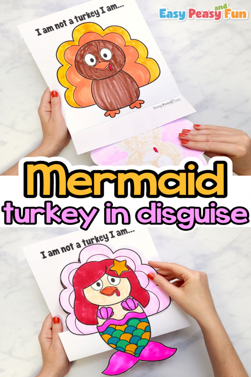 Disguise a Turkey as a Mermaid Craft Template - Easy Peasy and Fun