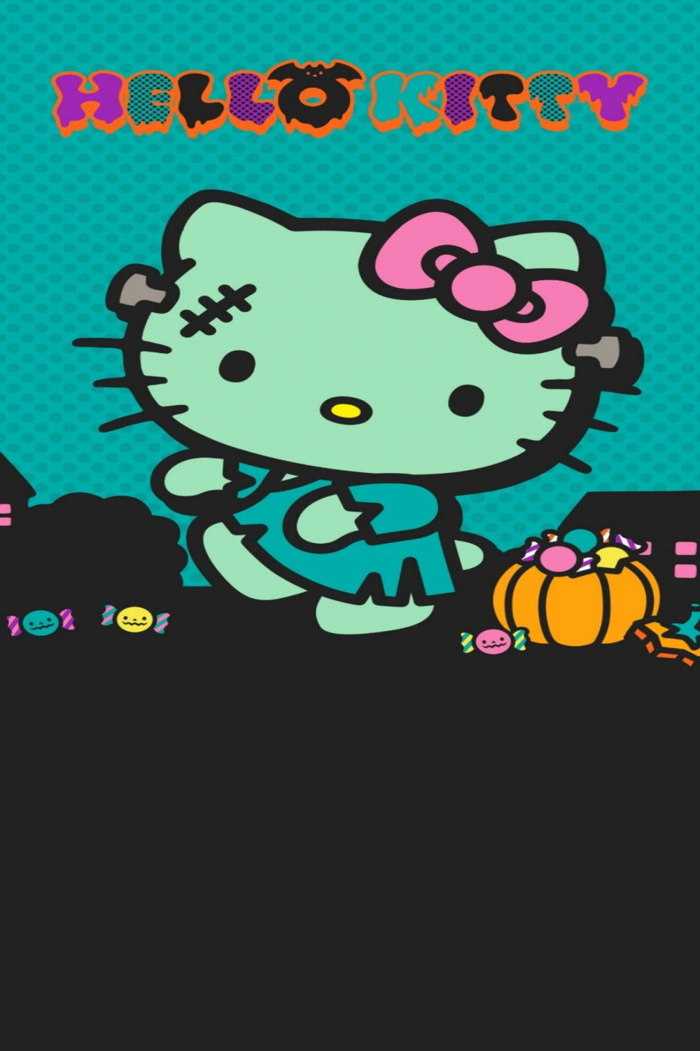 Downloaden Grünerhello Kitty Halloween Zombie Wallpaper