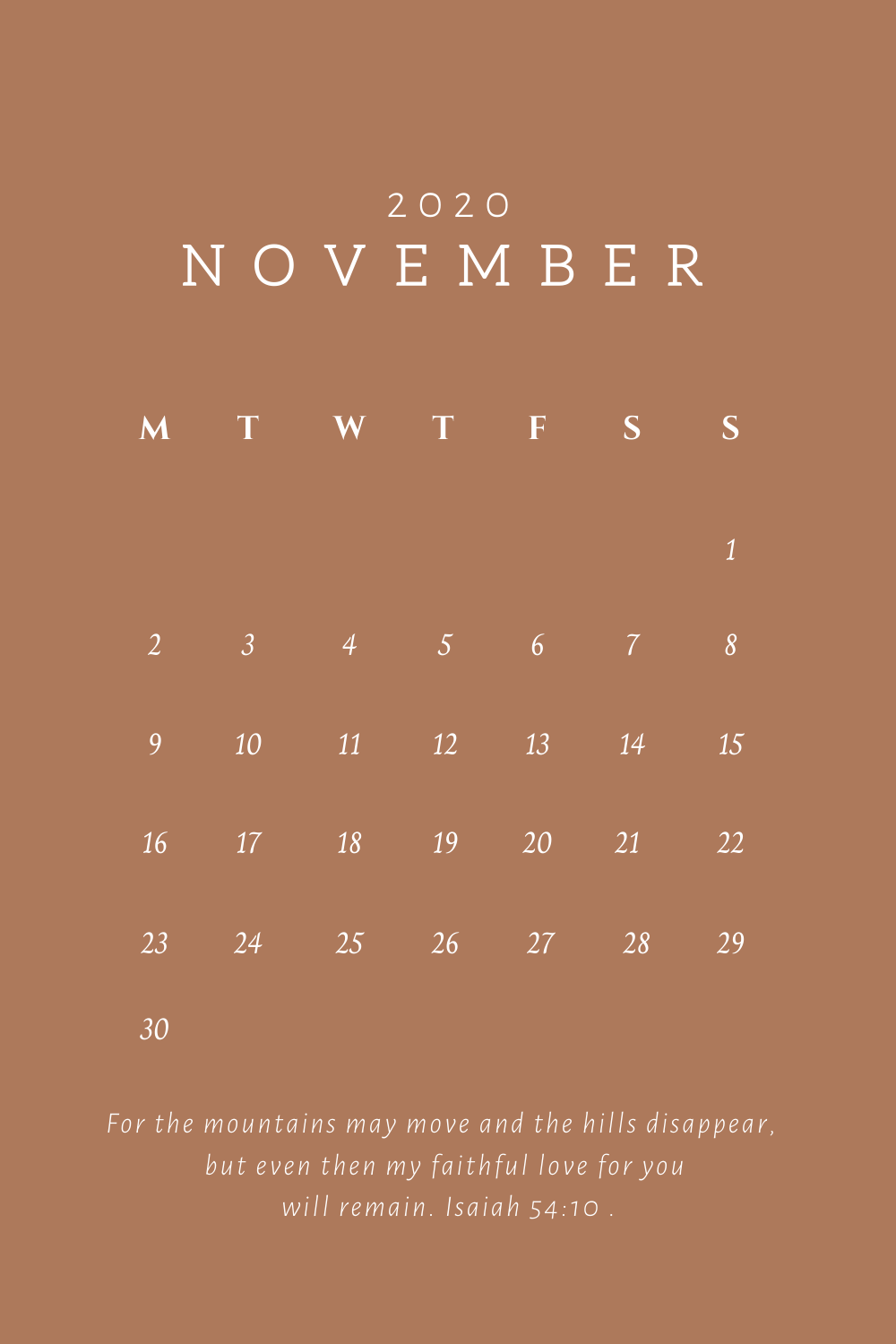 FREE Coloured November  calendar Minimalist Brown  Cute