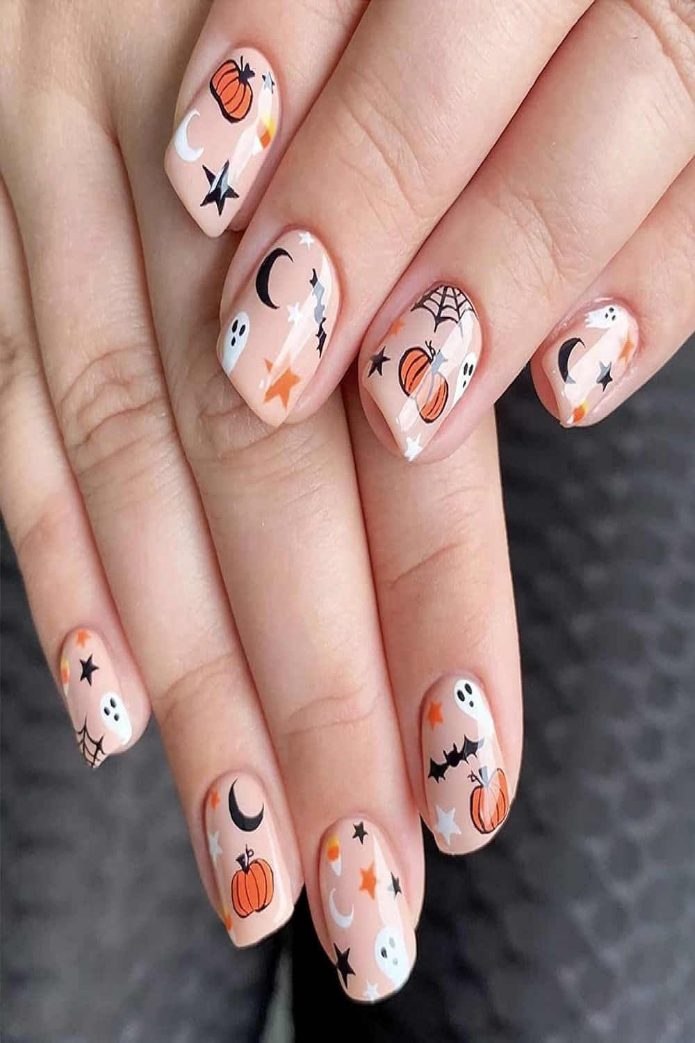 Halloween Fake Nails Short Square Cute Ghost Press on Nails Full Cover  Stick on Nails with Pumpkin Moon Star Design False Nails Fall Thanksgiving