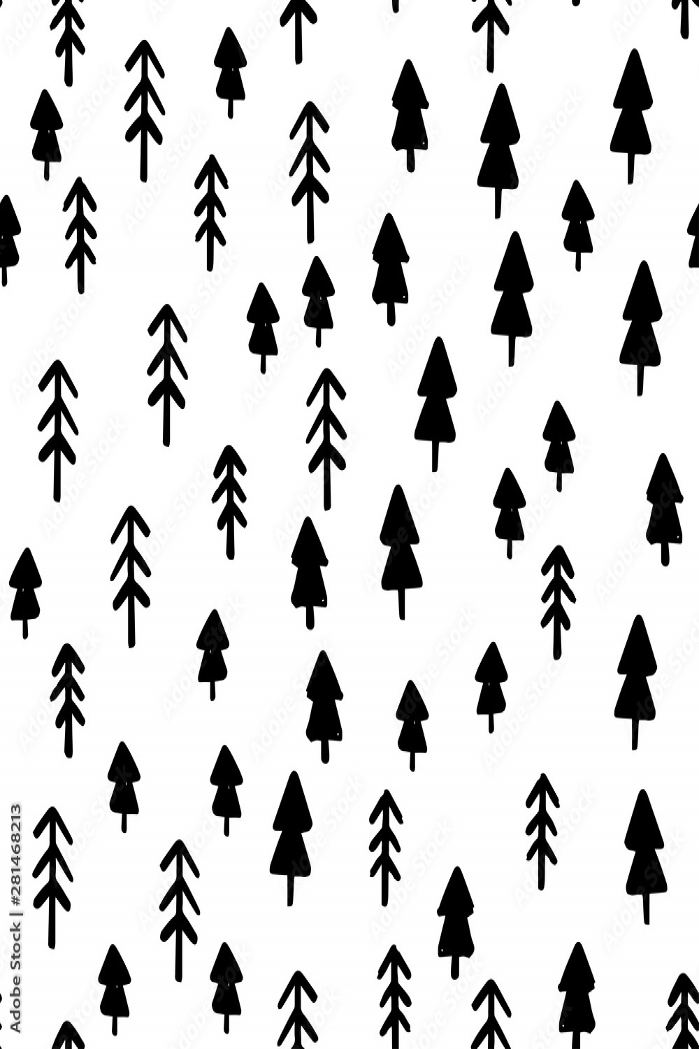 Hand draw Christmas Tree Seamless Pattern in black and white