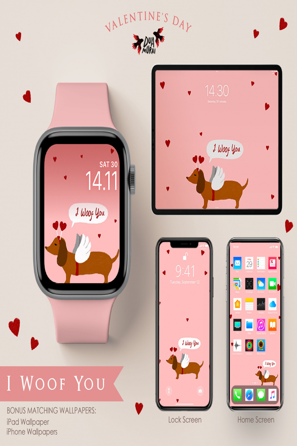 I Woof You Apple Watch Wallpaper Dackel Hund Passendes iPhone