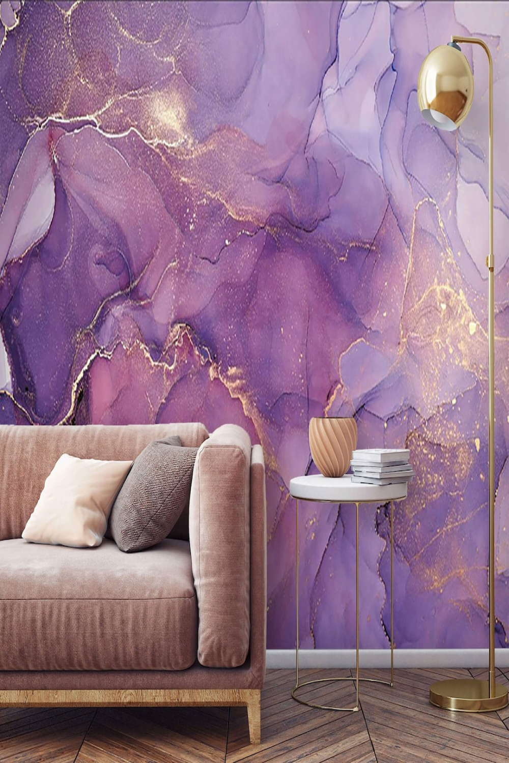 Luxury wallpaper purple gold non metallic Abstract art wall - Etsy