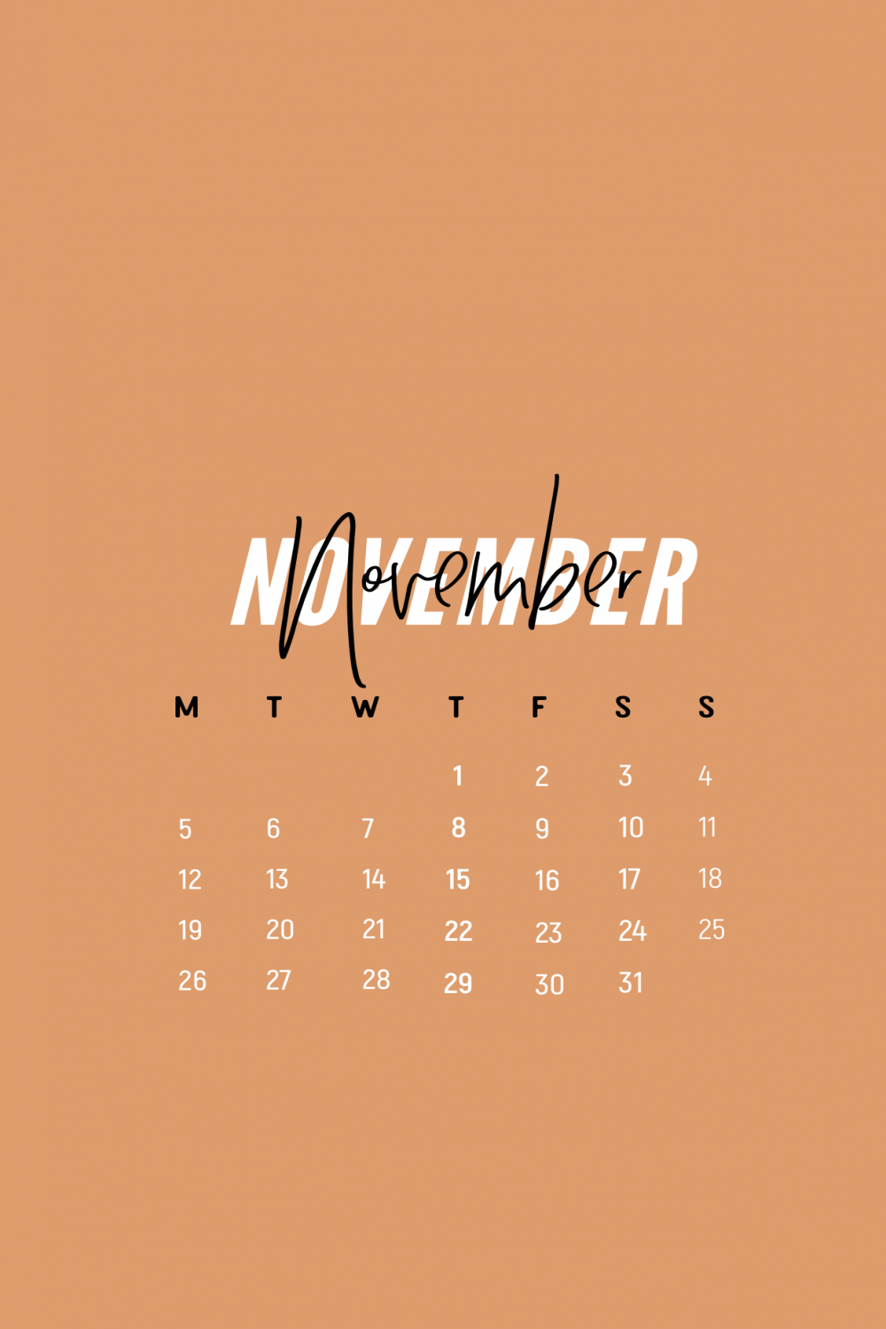 minimal November  calendar wallpaper iPhone (melon)  Calendar