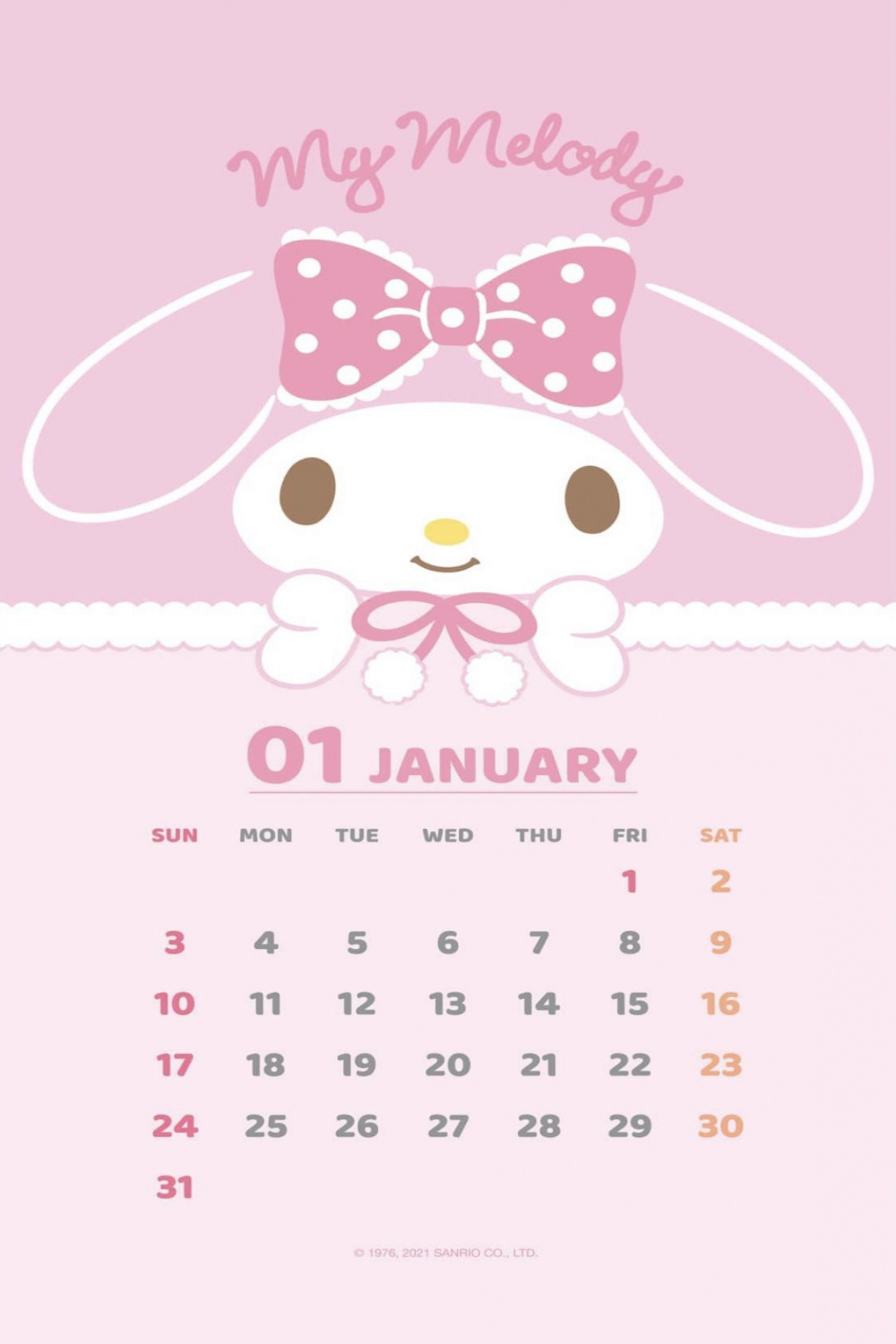 My Melody January  Calendar wallpaper : r/sanrio