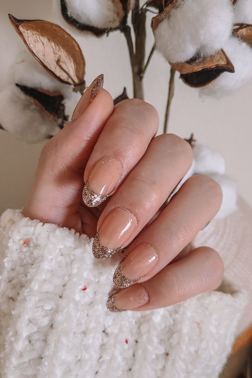 Neutral Glitter French Tip Nails  Glitter french tips, Winter