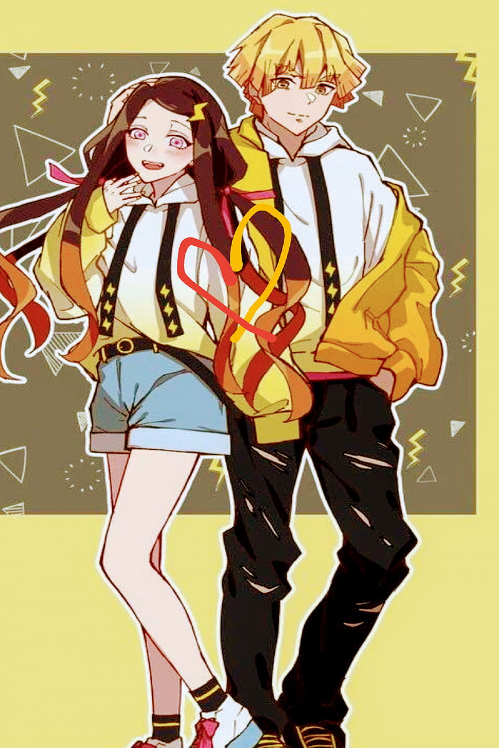 Nezuko X Zenitsu, matching outfits, nezuko and zenitsu, HD phone