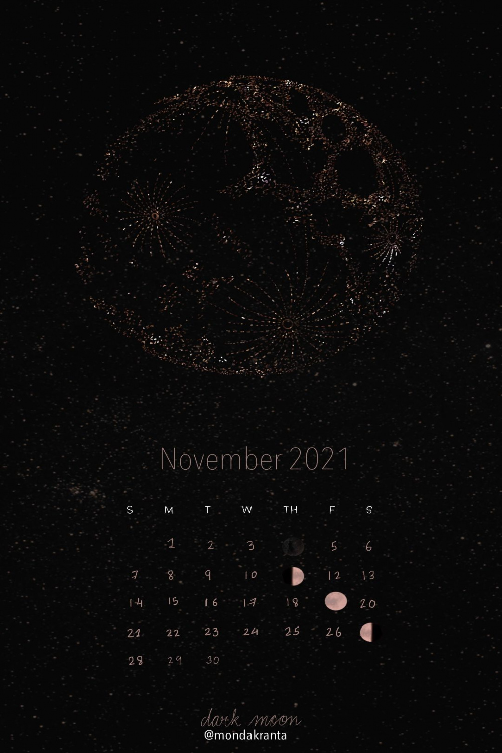 November   Moon Phases Calendar  Mobile Wallpaper  Moon