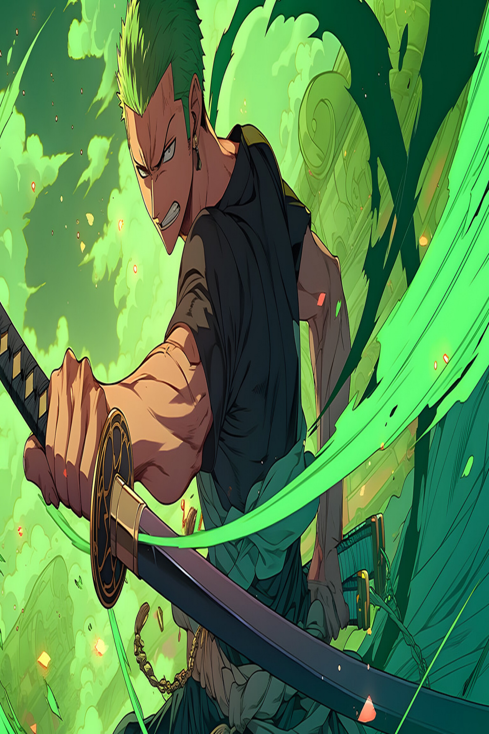 One Piece Roronoa Zoro with Sword Green Desktop Wallpaper K