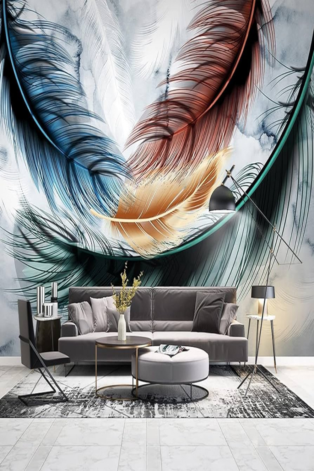 Photo Wallpaper Painting D Colourful Feathers Wall Mural, Ink Spray Wall  Wallpaper,  x 00 cm Non-Woven Wallpaper Murals Modern Wall Decoration