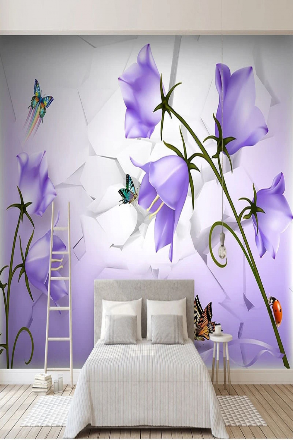 Photo Wallpaper Painting D Fantasy Purple Flower Wall Mural, Butterfly  Wall Wallpaper, 00 x  cm Non-Woven Wallpaper Murals Modern Wall  Decoration