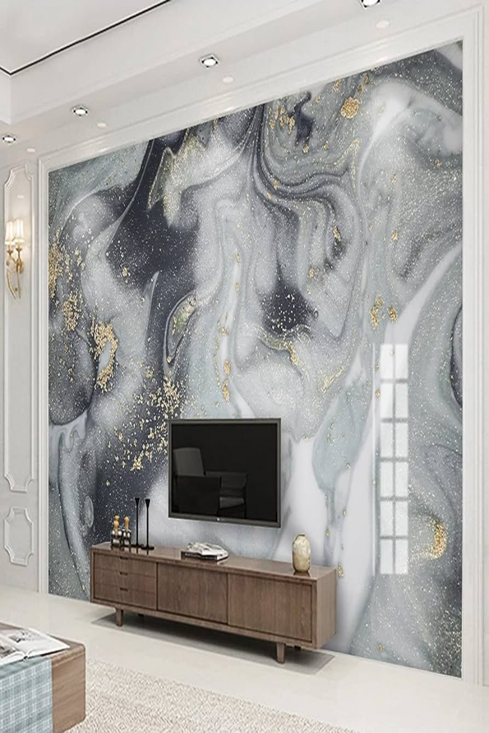 Photo Wallpaper Painting D Golden Black Texture Wall Mural, Marble Art  Wall Wallpaper, 50 x  cm Self-Adhesive Murals Modern Wall Decoration