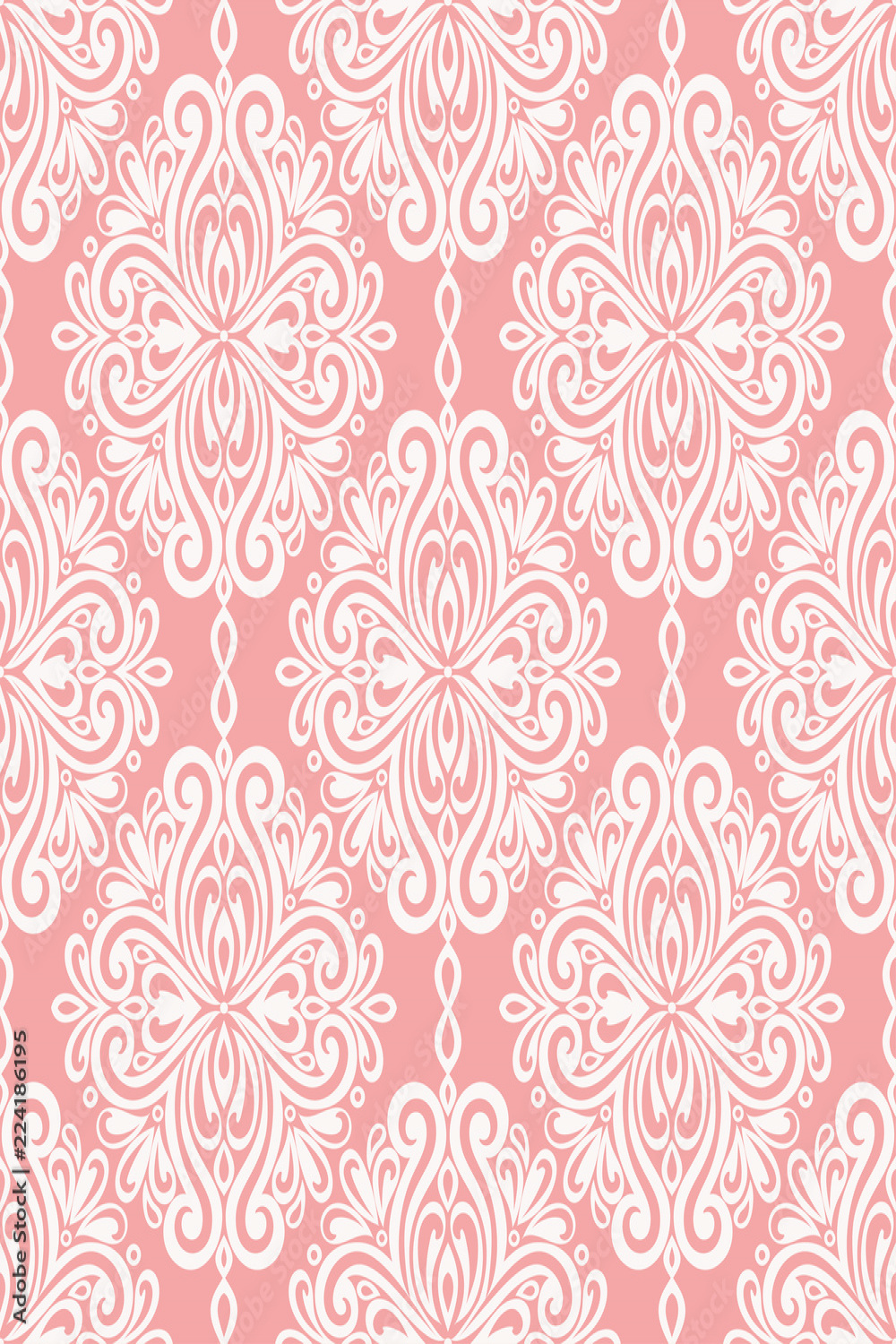 Pink and white damask vector seamless pattern, wallpaper